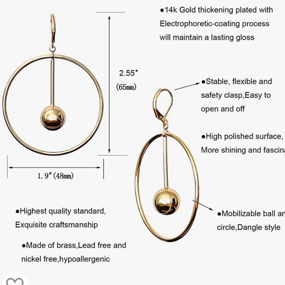 Dangle Hoop Earrings, 14k Gold/Silver Plated - Picture 4 of 6